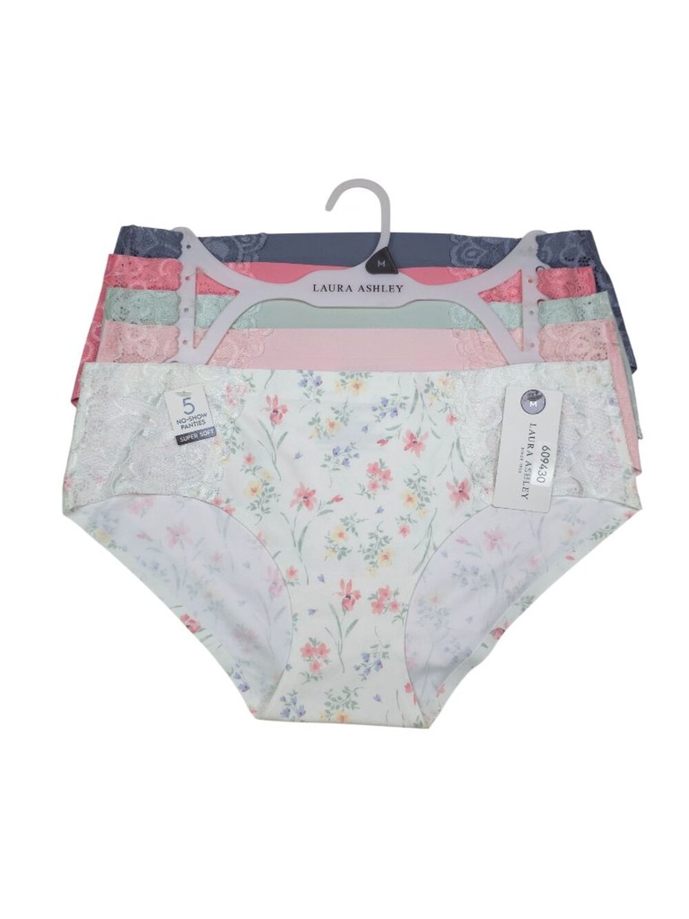 Laura Ashley Womens M 5-Pack No-Show Panties With Lace Detail Super Soft